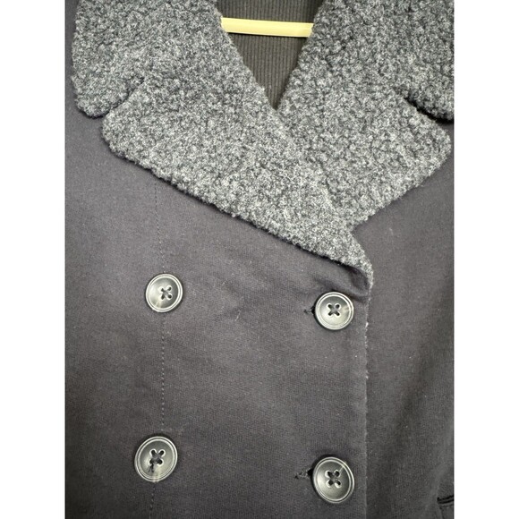 James Perse Double Breasted Cotton Pea Coat Jacket Size 2 USA Wool Blend Black - Picture 15 of 16